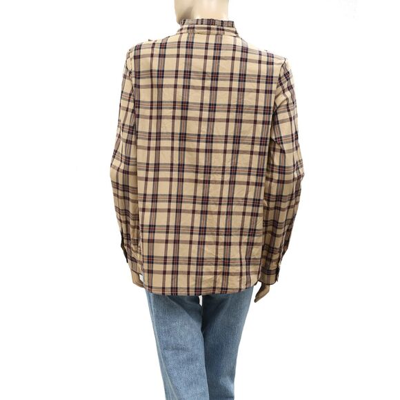 Nili Lotan Greta Plaid Blouse Shirt Top Buttondown Cotton Print Ruffle M 252872 - Picture 5 of 7